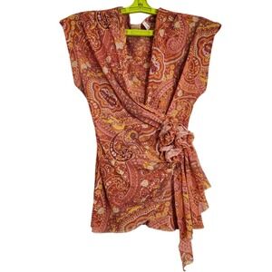 Anthropologie Johnny Heaven Size Medium Y2K Babydoll Top Orange Floral Whimsy